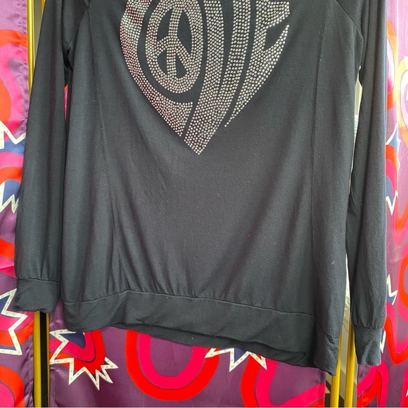 Lauren Moshi Crystal Love Cutout Cold Shoulder Long Sleeve Top Modal Embellished - Picture 5 of 14